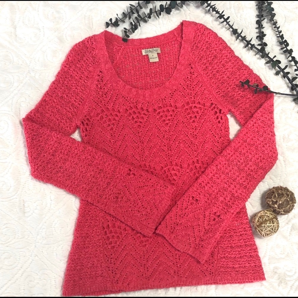 Lucky Brand Pink Chunky Knit Bell Sleeve Sweater Size Small EUC Boho